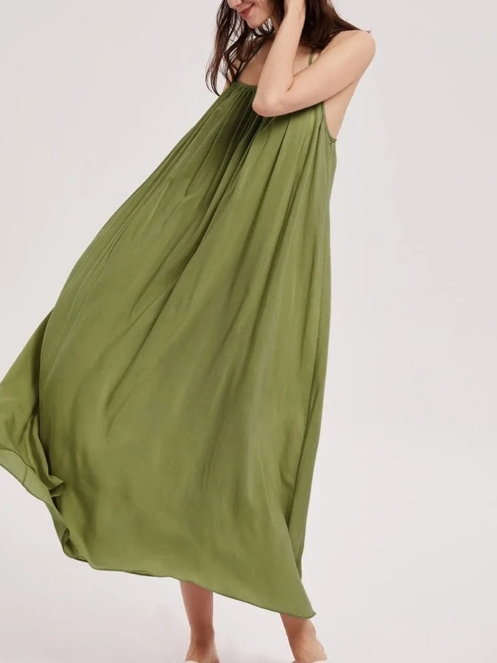 Backless Olive Green Flow Midi Dress. Sold Out Style
